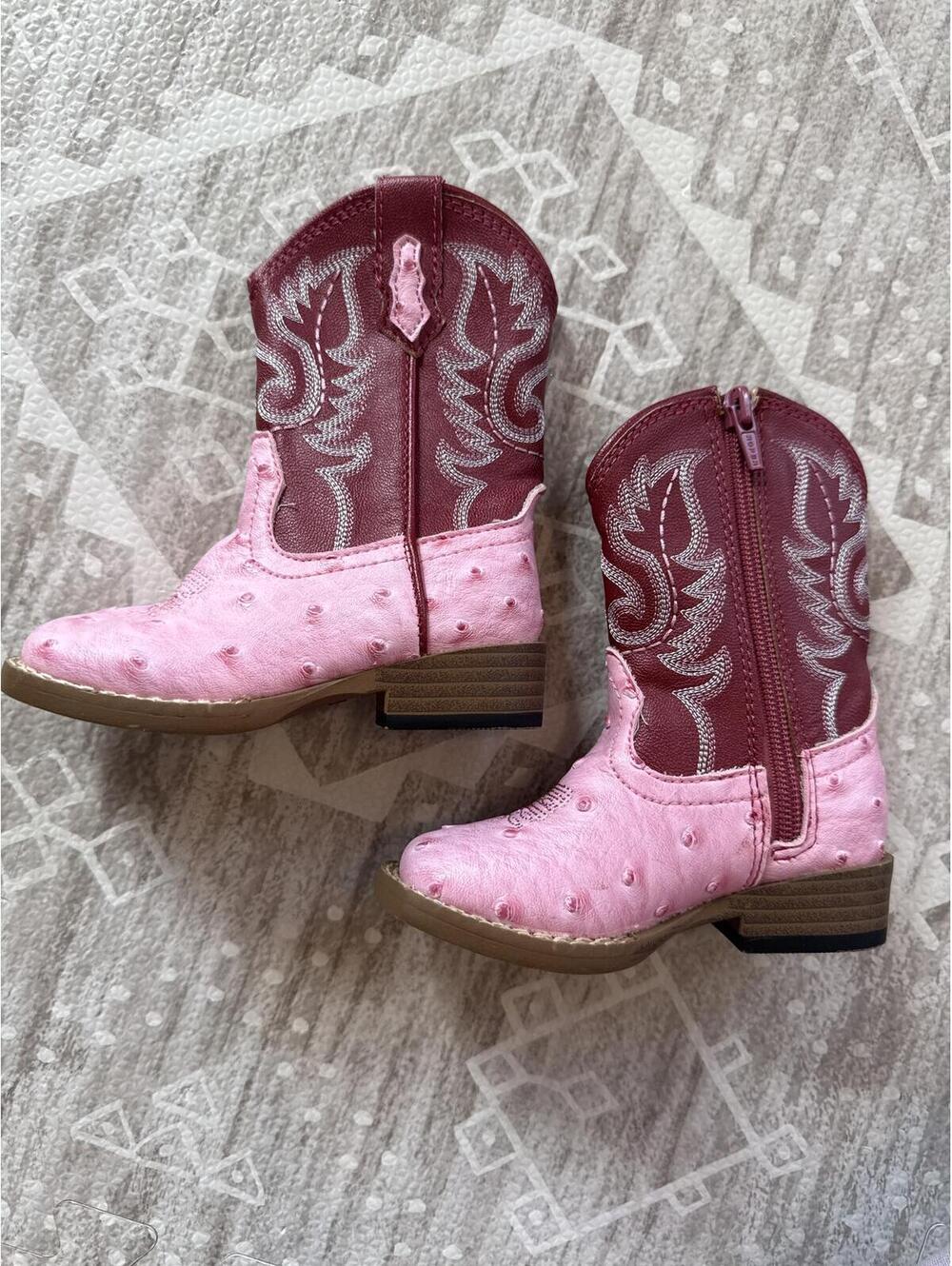 Pink and Burgundy Kids' Western Cowboy Boots